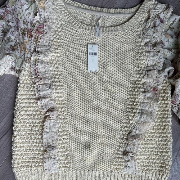 NWT By Anthropologie Printed-Sleeve Ruffle Sweater - Picture 6 of 8